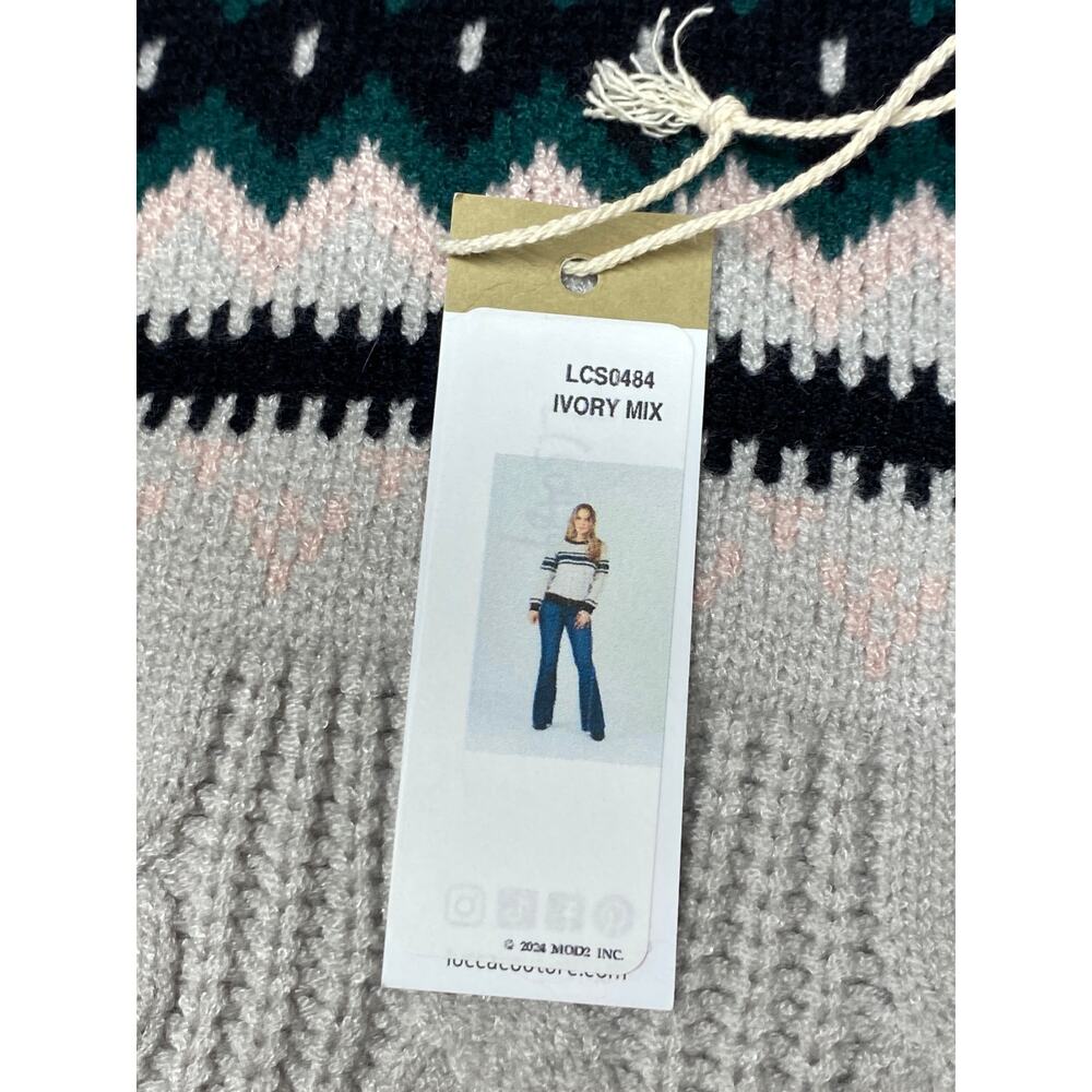 Lucca One Size Nordic Grandpa Sweater Ivory Mix Knit Retro Winter Oversized NWT - Picture 6 of 7